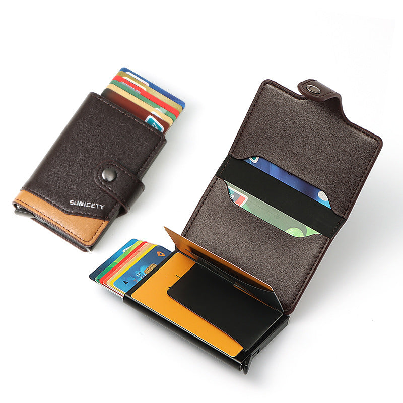 Leather RFID Metal Aluminum Case Automatic Pop-up Card Holder