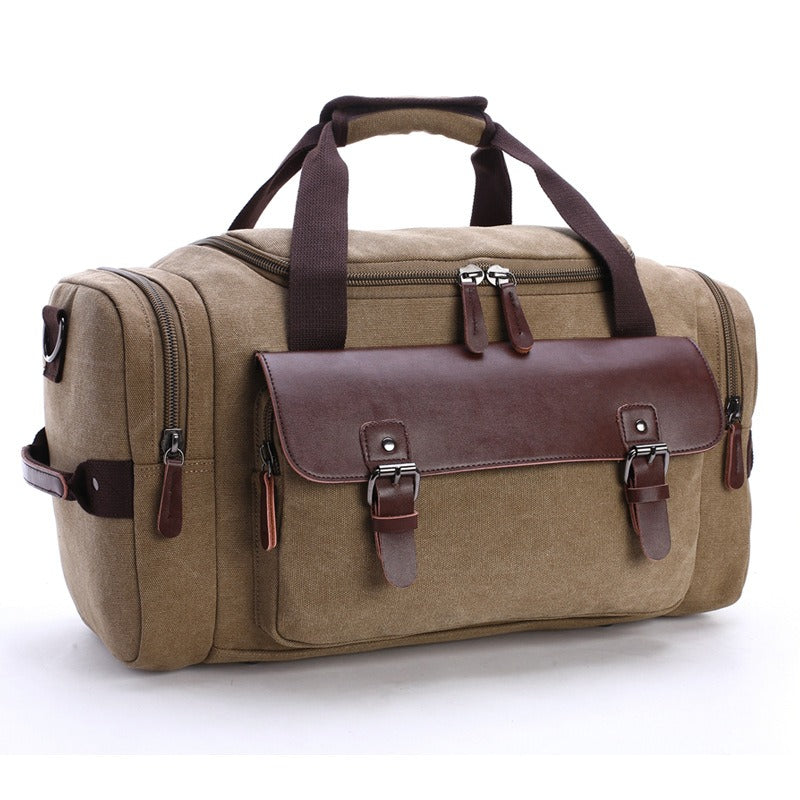 Classy Large Capacity Vintage Leather and Canvas Luggage Travel Tote Bags