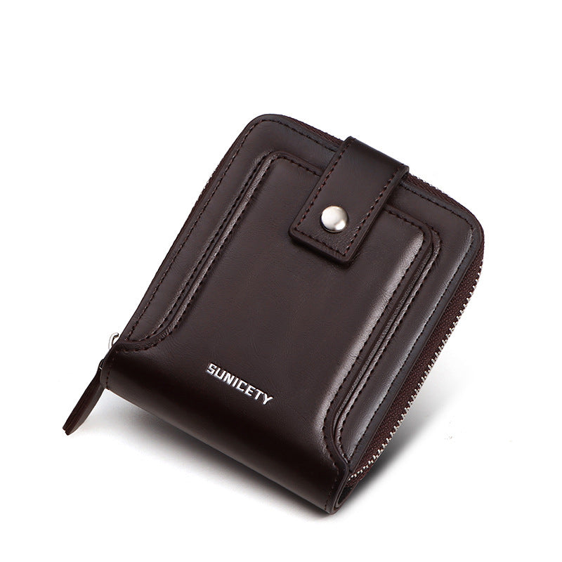 RFID Anti-Theft Brush Vintage Zipper Wallet Horizontal Type Driver's License Airtag Card Bag Manual Wallet