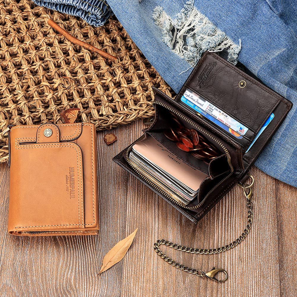 Anti-Magnetic Leather Zipper Wallet Large Capacity Multi-Card Coin Pocket