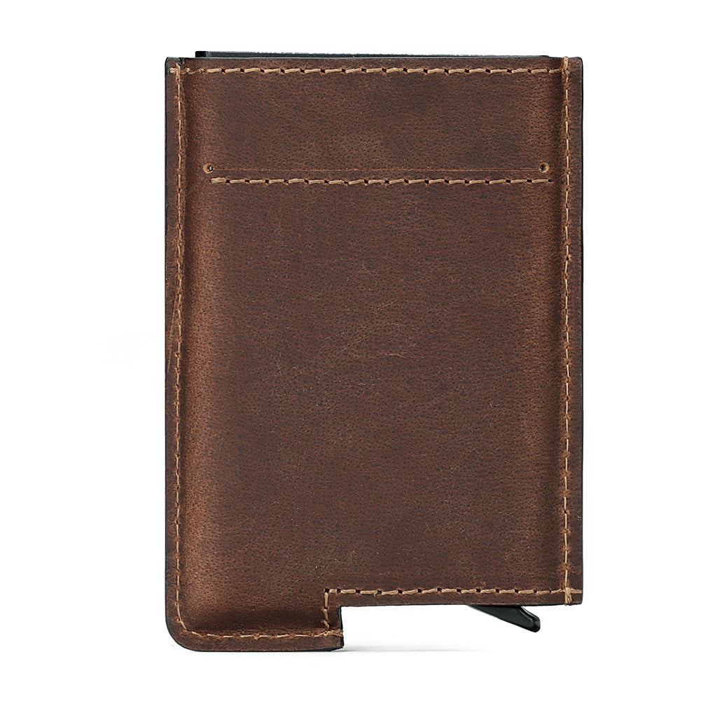 RFID Leather Retro Anti-Theft Swipe Card Box Automatic Credit Card Sleeve
