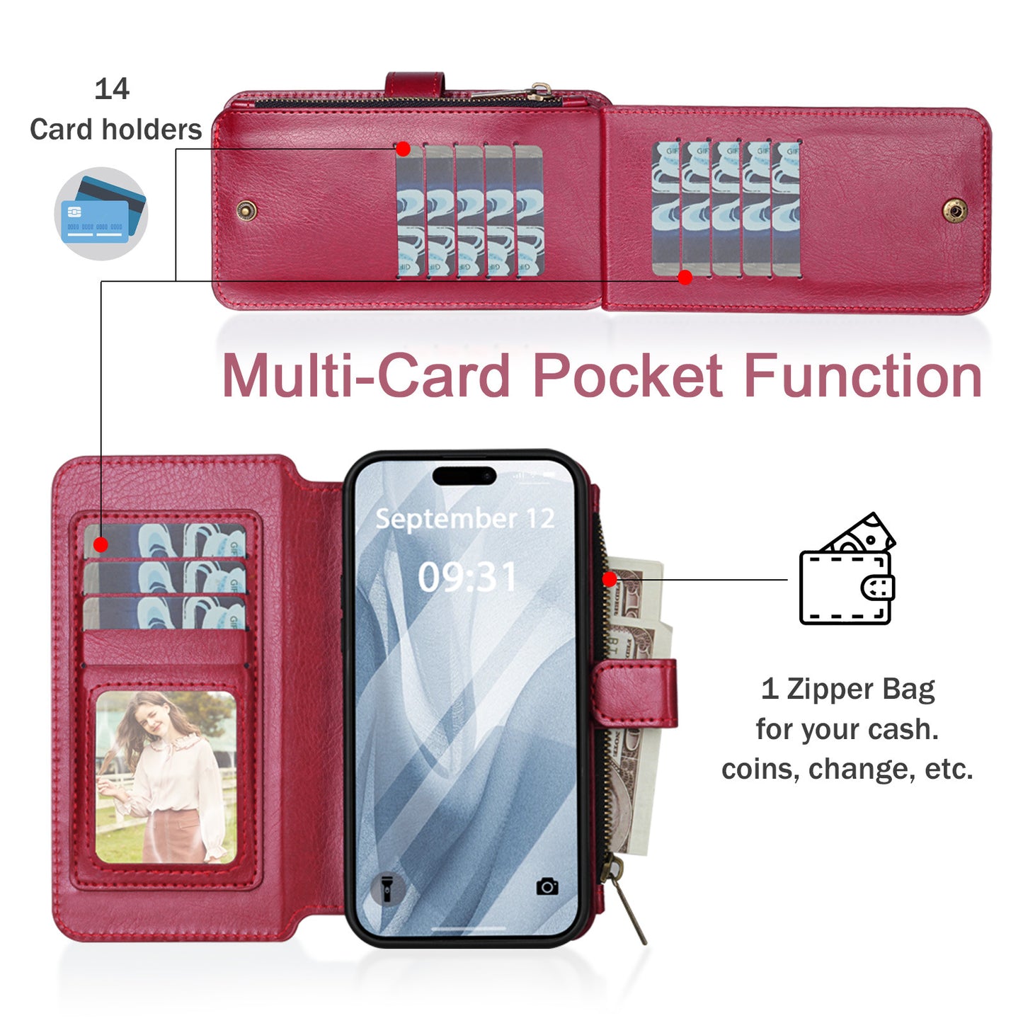 iPhone Multifunctional Wallet Leather Detachable Magnetic Protective Case