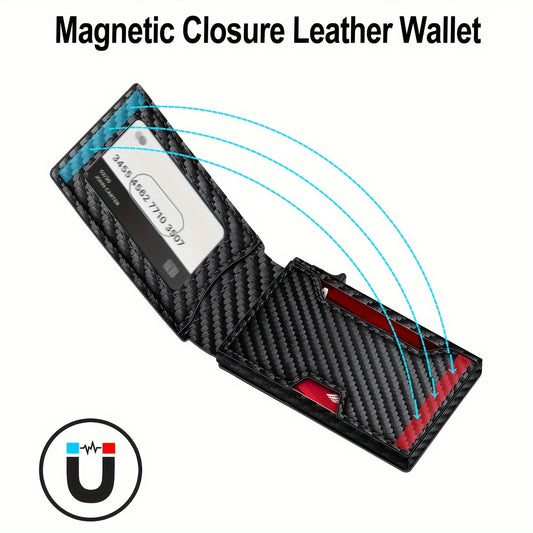 RFID Carbon Fiber Leather Wallet Card Box Anti-Theft