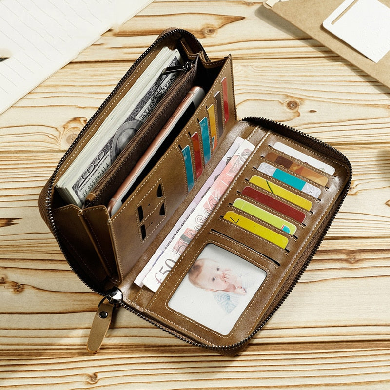 Vintage Fashion Long Style Split Soft Leather Wallet