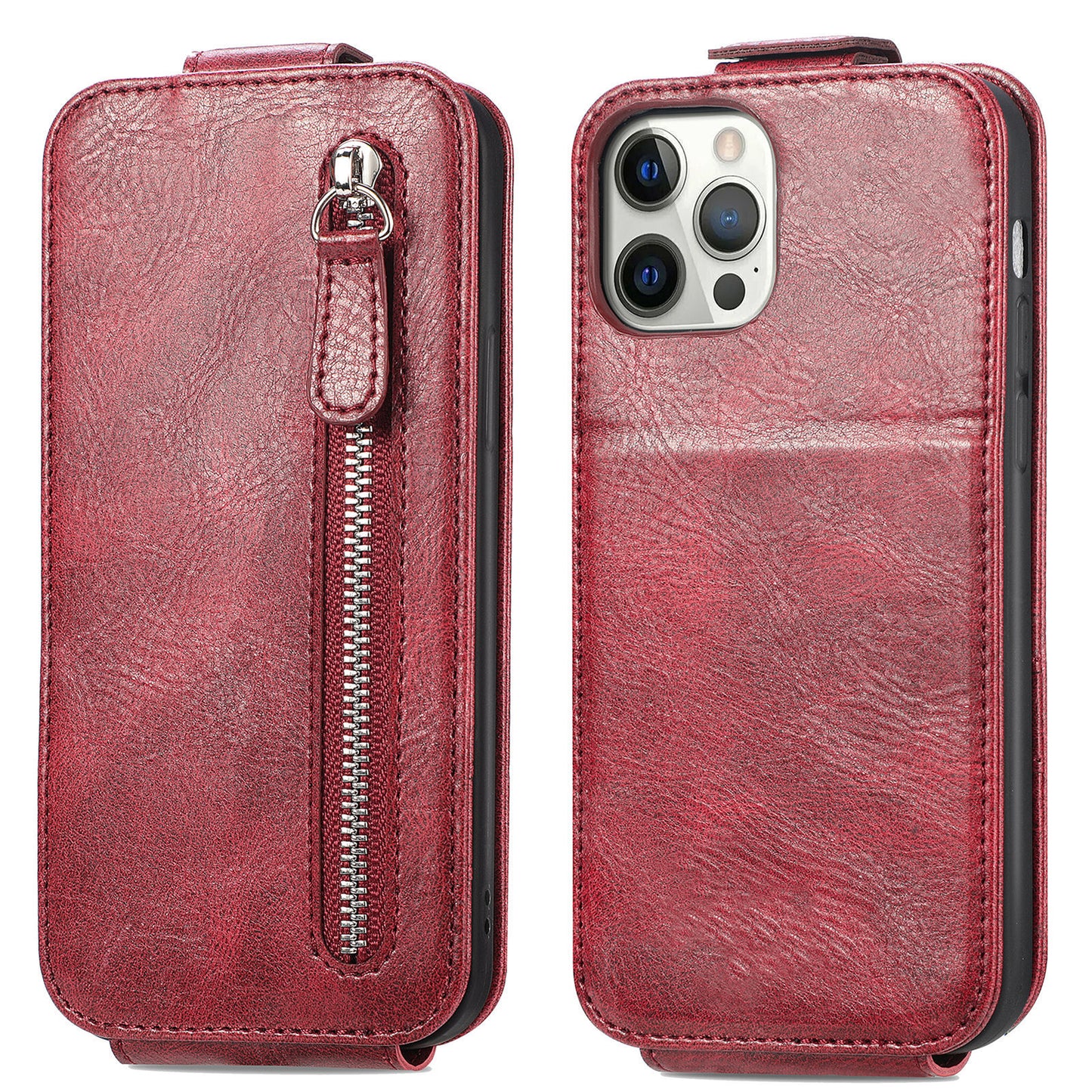 iPhone Leather Wallet Zipper Protective Case