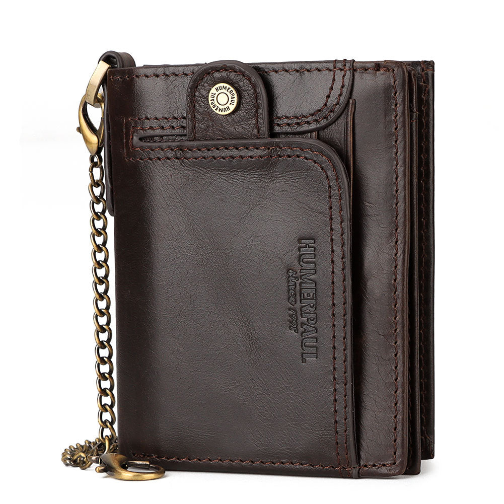 Anti-Magnetic Leather Zipper Wallet Large Capacity Multi-Card Coin Pocket