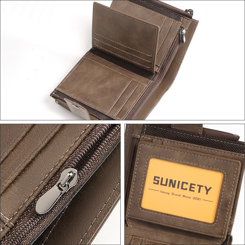 Anti-Theft Brush Business Leather Thin Short Wallet