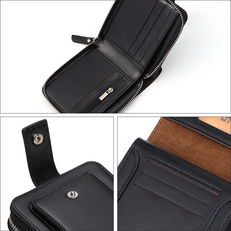 RFID Anti-Theft Brush Vintage Zipper Wallet Horizontal Type Driver's License Airtag Card Bag Manual Wallet