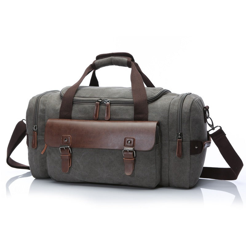 Classy Large Capacity Vintage Leather and Canvas Luggage Travel Tote Bags