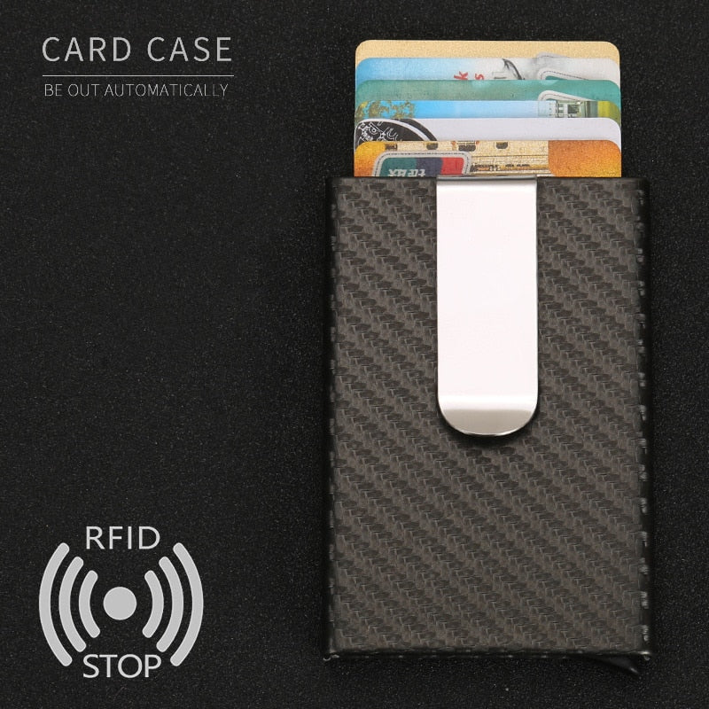 RFID Buisness Card Holder Carbon Fiber Wallet Automatic Case