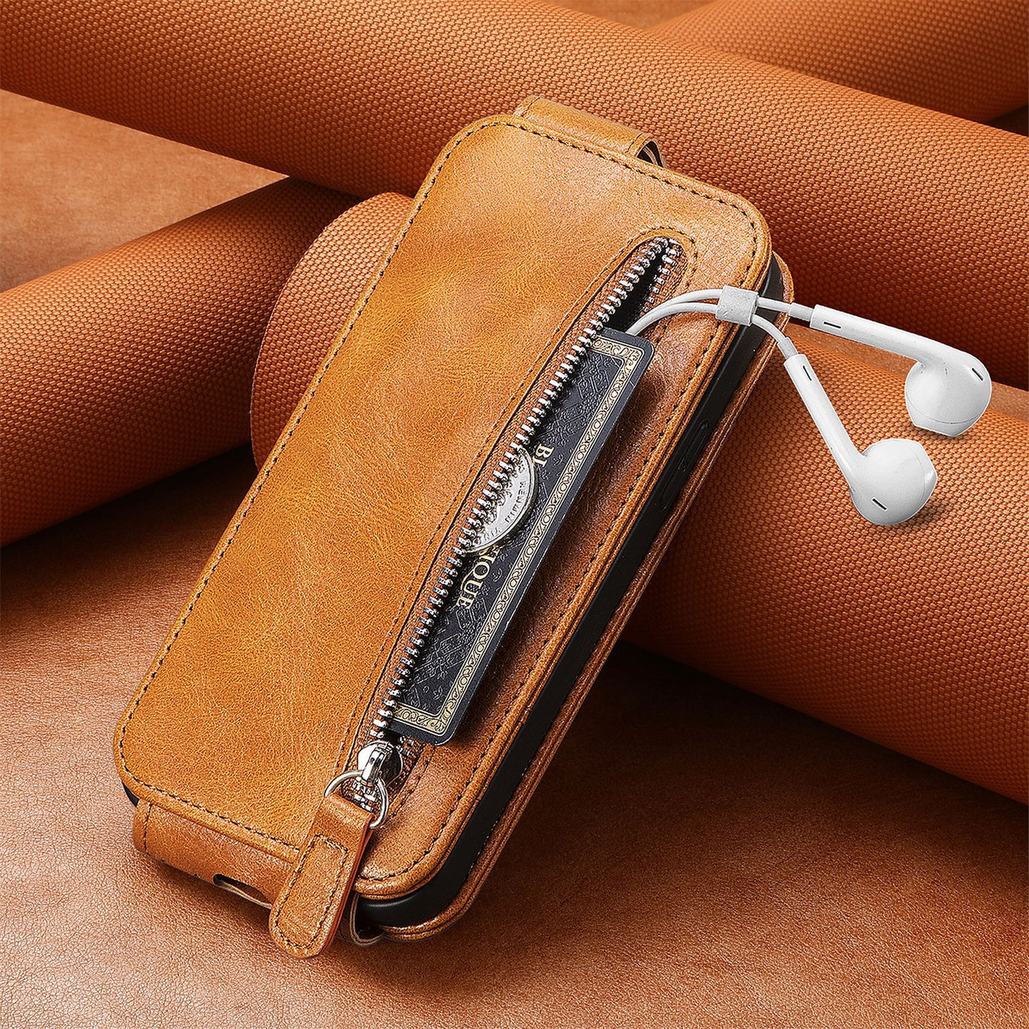 iPhone Leather Wallet Zipper Protective Case