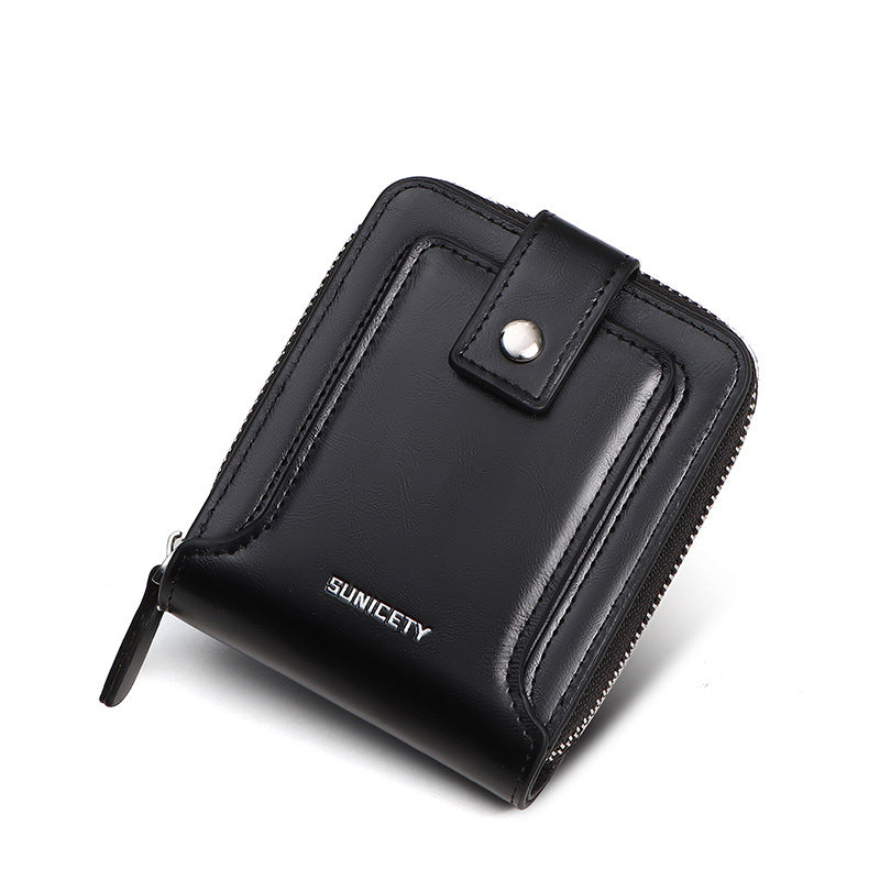RFID Anti-Theft Brush Vintage Zipper Wallet Horizontal Type Driver's License Airtag Card Bag Manual Wallet