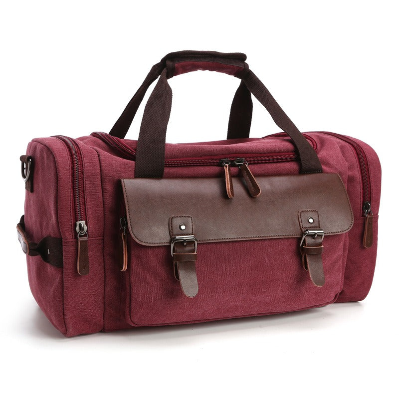 Classy Large Capacity Vintage Leather and Canvas Luggage Travel Tote Bags