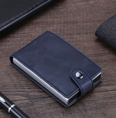 RFID Leather Card Holders Stack Up Pull Out Mini Cascading Wallet