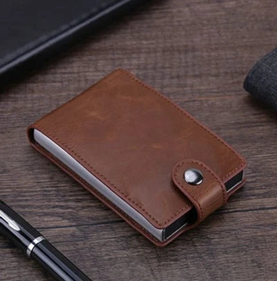 RFID Leather Card Holders Stack Up Pull Out Mini Cascading Wallet