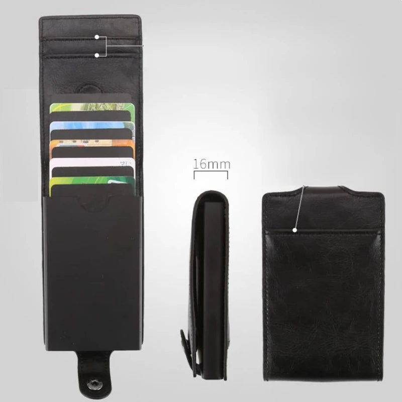 RFID Leather Card Holders Stack Up Pull Out Mini Cascading Wallet