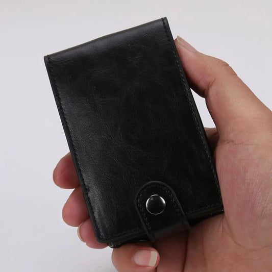 RFID Leather Card Holders Stack Up Pull Out Mini Cascading Wallet