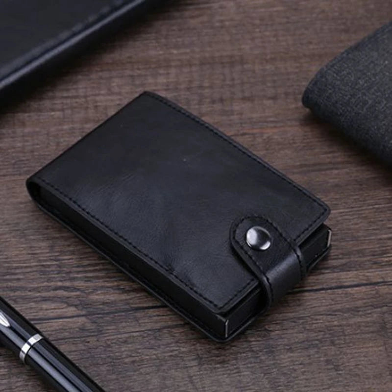 RFID Leather Card Holders Stack Up Pull Out Mini Cascading Wallet