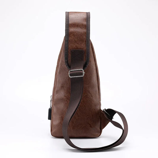 Crossbody USB Leather Chest Bag