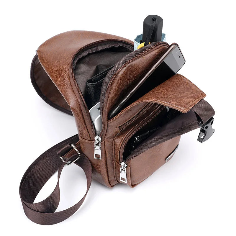 Crossbody USB Leather Chest Bag