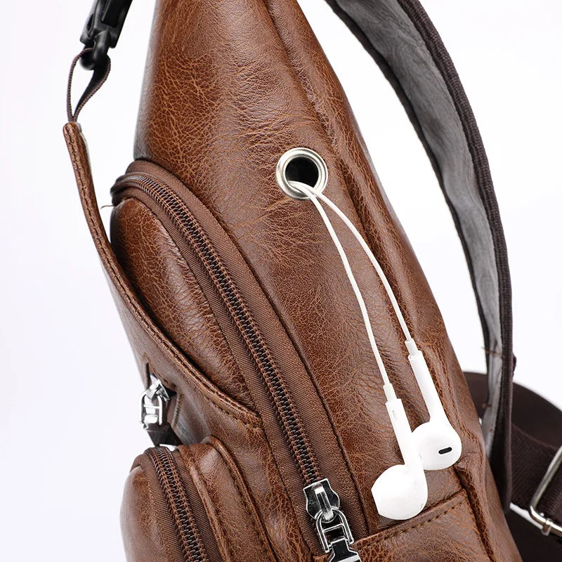 Crossbody USB Leather Chest Bag