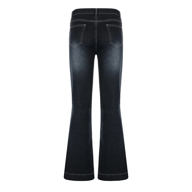 New Flare Jeans Women's Low Waist Trousers Vintage Aesthetic Denim Pants Streetwear Mom Casual Korean Fashion Y2k Jeans