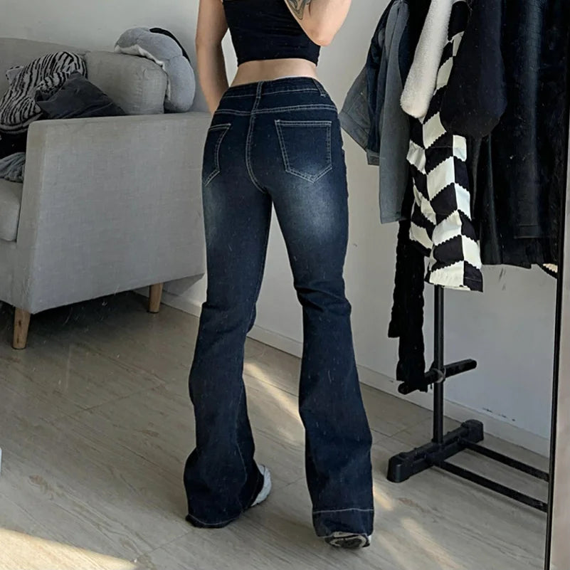 New Flare Jeans Women's Low Waist Trousers Vintage Aesthetic Denim Pants Streetwear Mom Casual Korean Fashion Y2k Jeans