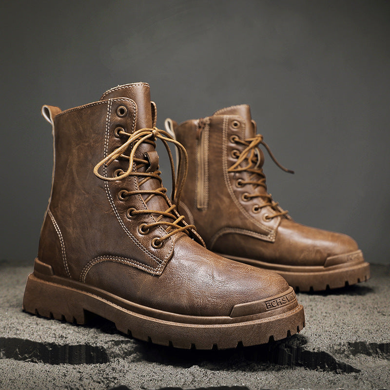 Leather High-Top British Platform Work Shoes