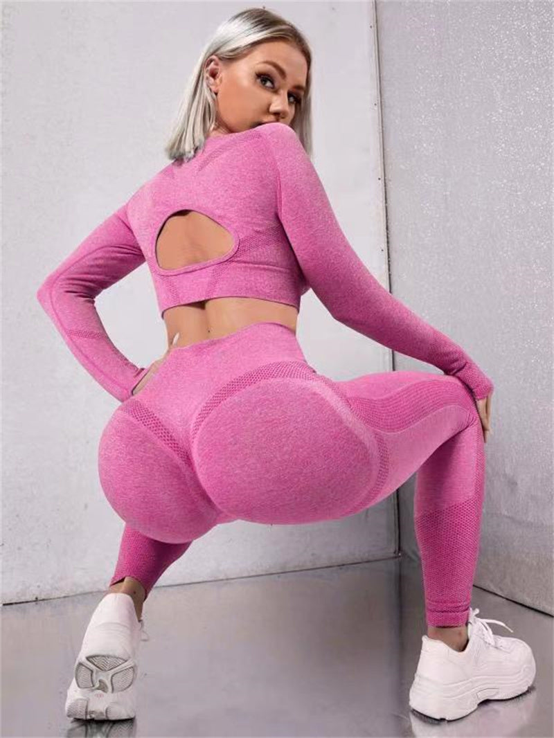 2 Pieces Sports Suits Long Sleeve Butt Lifting High Waist Leggings