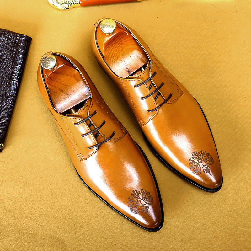 Breathable Pointed Carved Business Casual Wear Leather Shoes
