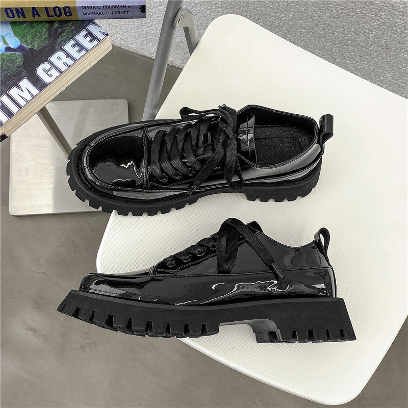 Heavy Bottomed Leather Platform Shoes