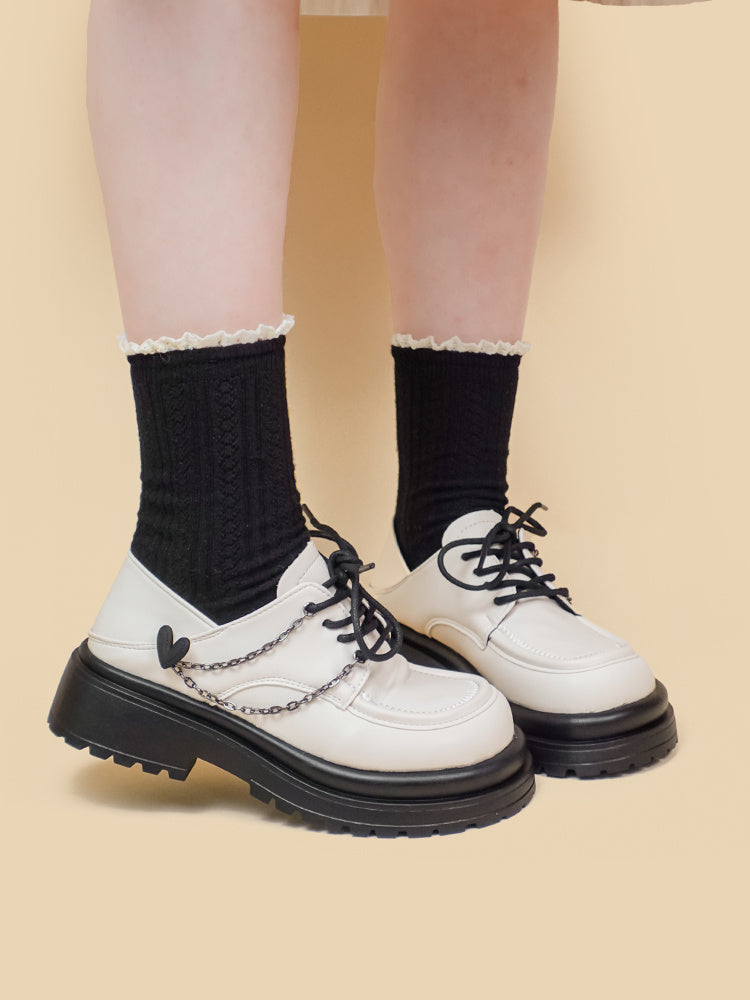 Thick Soled White Leather Shoes