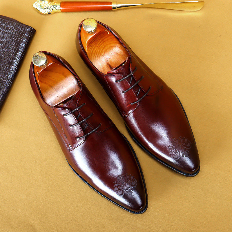 Breathable Pointed Carved Business Casual Wear Leather Shoes