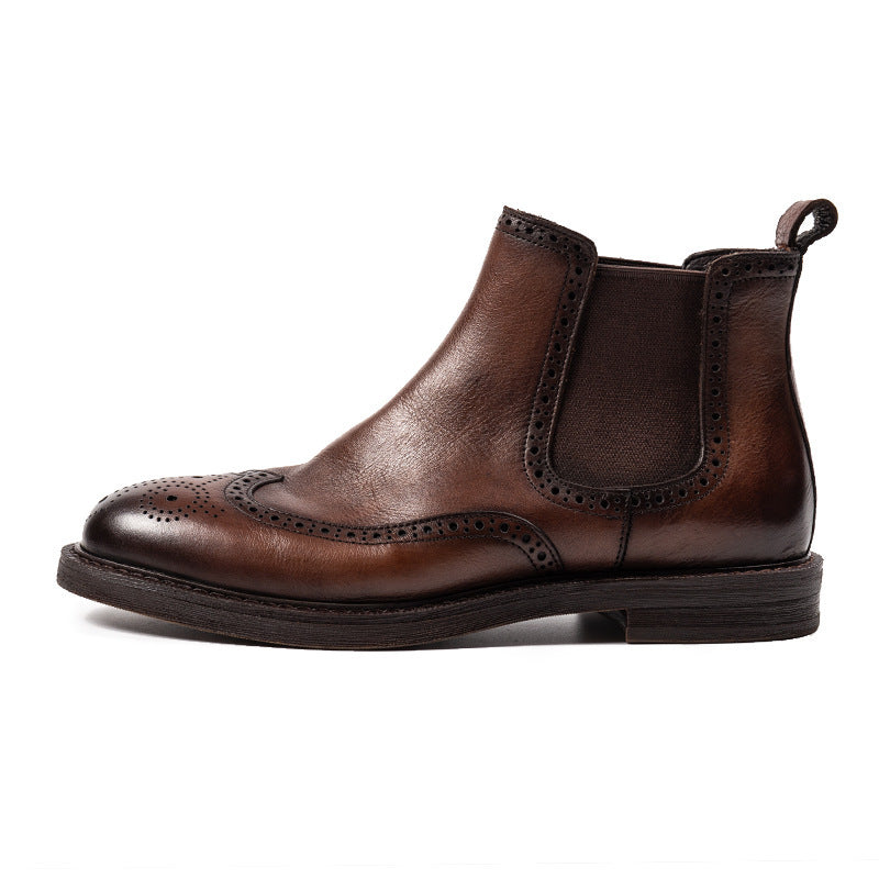 Chelsea Brogue Carved Leather Boots