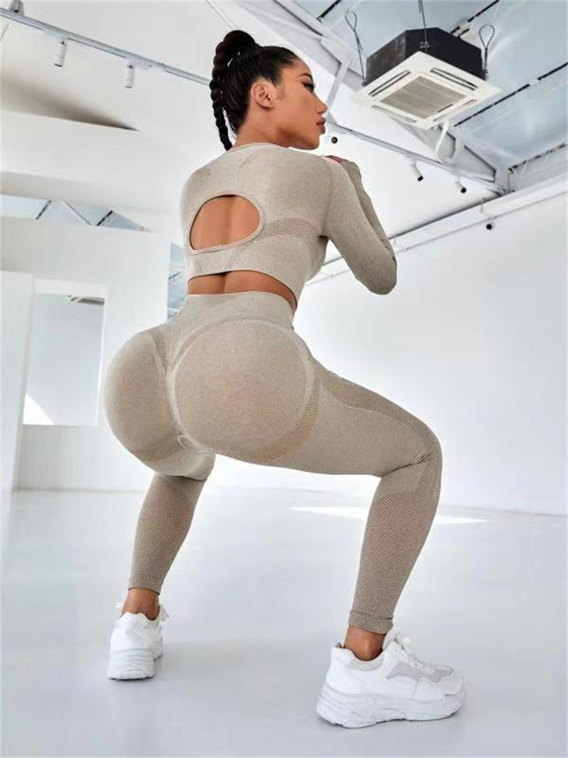 2 Pieces Sports Suits Long Sleeve Butt Lifting High Waist Leggings