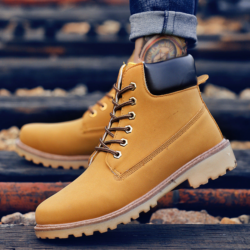 Lace-Up Leather High-Top Casual Snow Boots