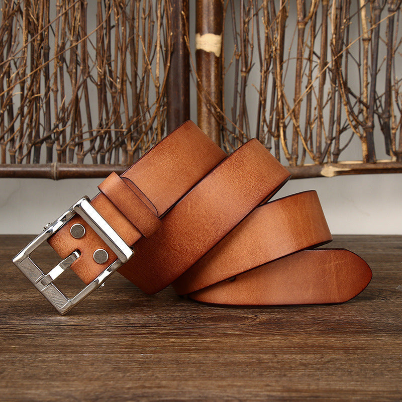 Retro Leather All-Match Stainless Steel Buckle Belt