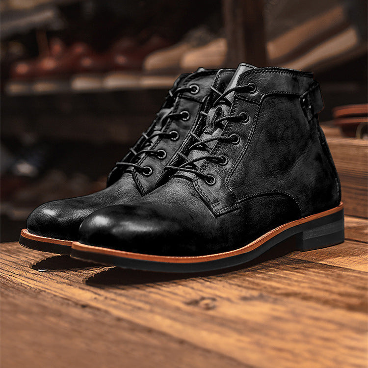Vintage Retro Classy Leather Lace Up Ankle Low Heel Boots