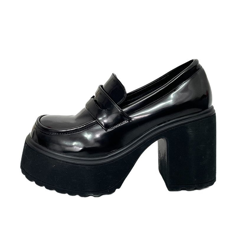 Short Heel British Platform Loafers Leather Shoes