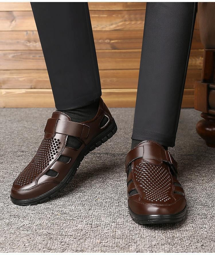 Business Casual Hollow Work With Holes Leather Sandals