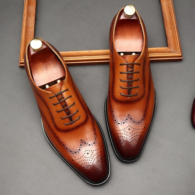 Leather British Pointed Toe Business Formal Wear Lace-up Shoes