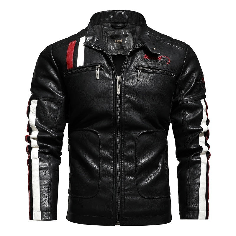 Motorcycle Leather Stand Collar Jacket