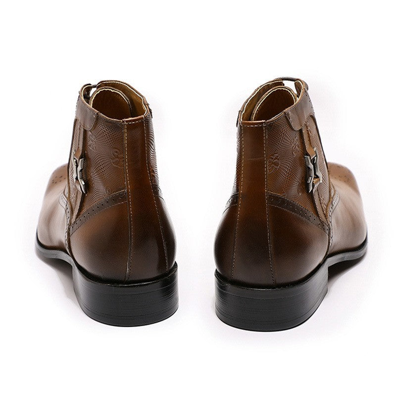 Pointed Leather Boots Front Lace-up Boots