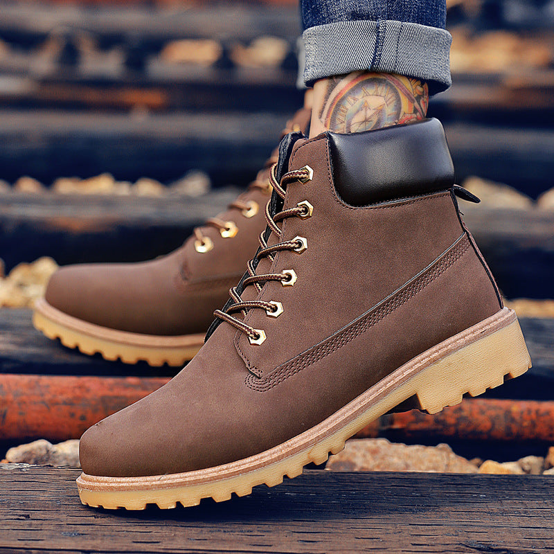 Lace-Up Leather High-Top Casual Snow Boots
