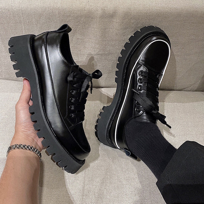 Heavy Bottomed Leather Platform Shoes