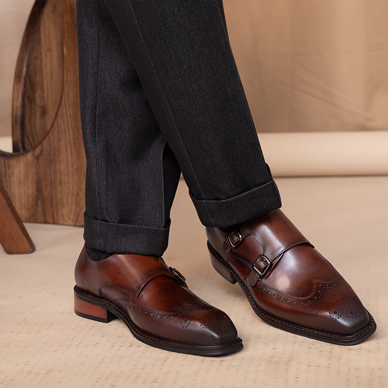 Business Leisure British Leather Square Toe Shoes