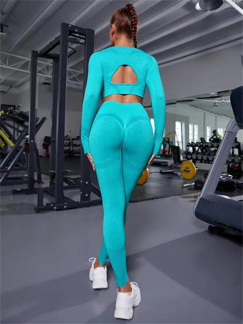 2 Pieces Sports Suits Long Sleeve Butt Lifting High Waist Leggings