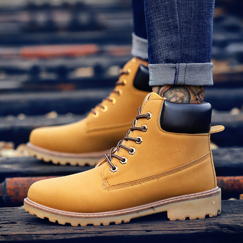 Lace-Up Leather High-Top Casual Snow Boots