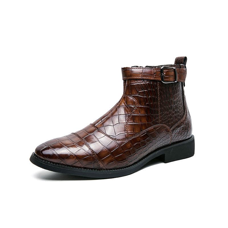 Leather Crocodile Pattern Fashion Pointed Toe Zipper Ankle Boots