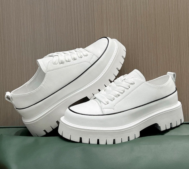 Heavy Bottomed Leather Platform Shoes